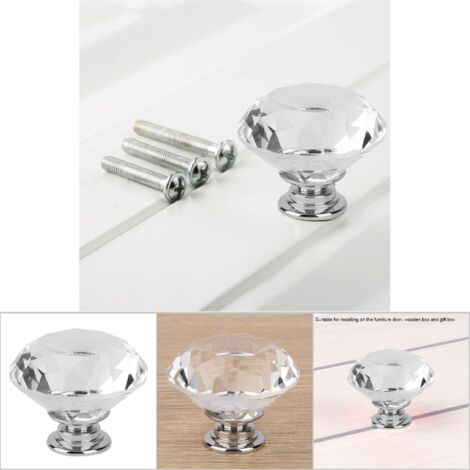 1Pcs Bouton de Tiroir en Verre Cristal Forme Diamant, Poignée Armoire Transparente (701 A-40)