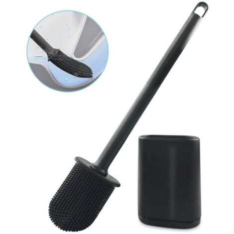 1pcs brosse de toilette en plastique soupleBrosse WC Noir avec Tête de Brosse Plate et Base en Plastique, Balai Toilette WC Silicone Murale,Brosse Toilettes WC Suspendu pour Salle de Bain