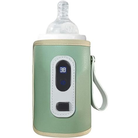 1PCS Chauffe-biberon portable à température réglable, chauffe-biberon sans fil USB, chauffe-biberon de voiture avec écran LCD, vert