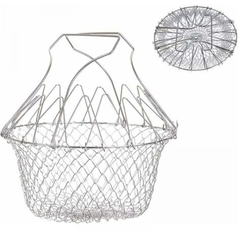 1pcs Frying Basket, Salad Basket Stainless Steel Kitchen Colander Expandable Frying Basket MUMU