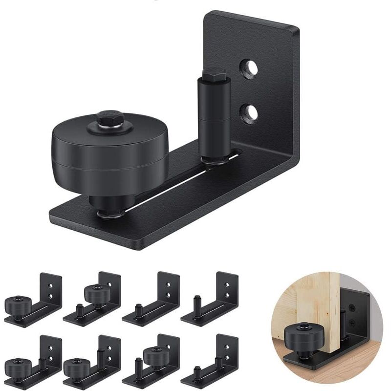 1pcs Guide de Porte Coulissante Robuste en Acier-au Carbone Noir-Rouleau Réglable-Système de Fixation Murale