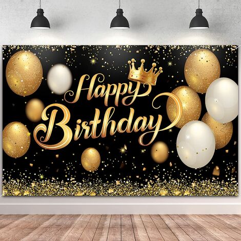 1pcs Happy Birthday Banner Banner Großes Schwarz und Gold Poster Photo Booth Hintergrund für Männer und Frauen 150 x 100 cm