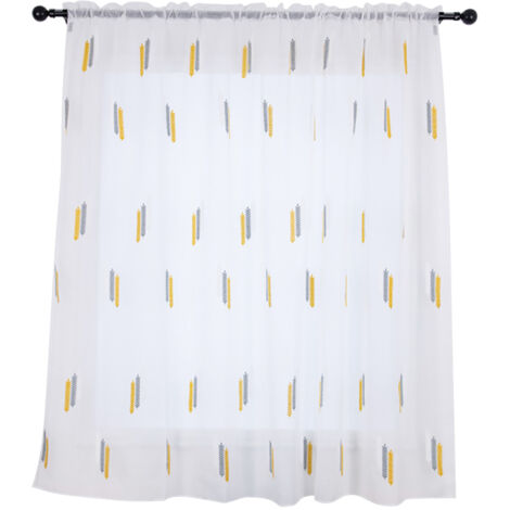 1Pcs Household Window Embroidered Short Curtain Blackout Panels Drapes 12m (Gray+White Yellow)