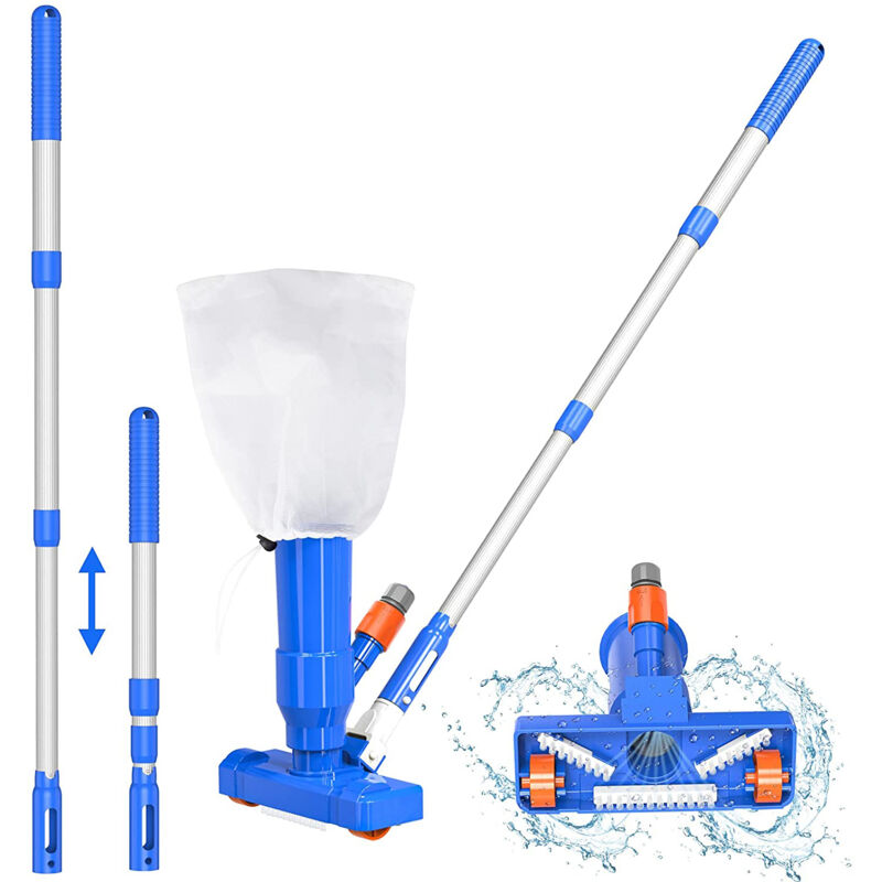KZQ - 1pcs Kit d'aspirateur de Piscine amélioré, Bassin d'aspirateur de Piscine Portable avec Brosse, Sac à Feuilles et Poteau de 40 '' idéal pour