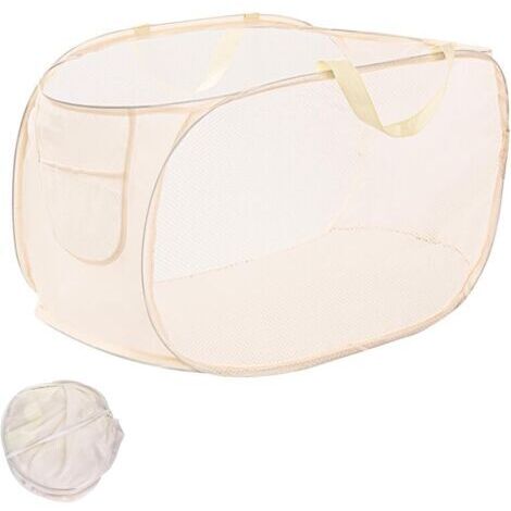 1pcs Panier a Linge Pliable, Corbeille a Linge Pliable, Panier à Vêtements Pliable, Panier à Linge Sale Pliable, Pop Up Corbeille à Linge en Maille pour Salle de Bain,Chambre à Coucher(Beige)