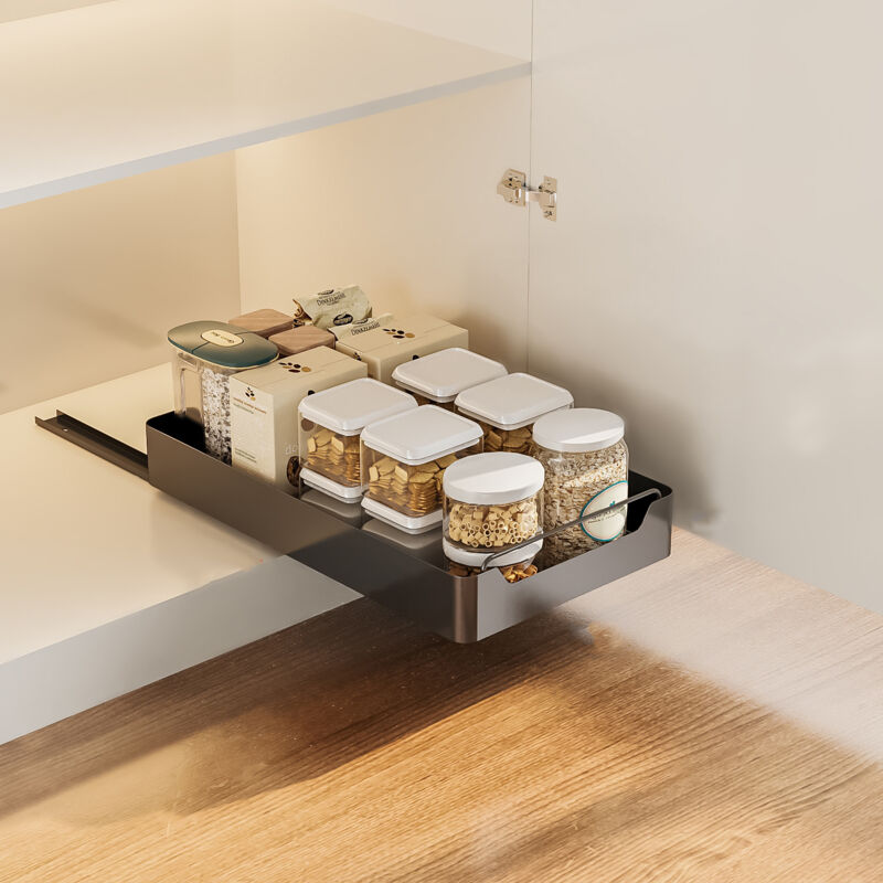 1pcs Pull Out Cabinet organisateur fixé avec Guide d’amortissement coulissant silencieux tablettes de garde-manger pour cuisine 43x25x7cm, noir