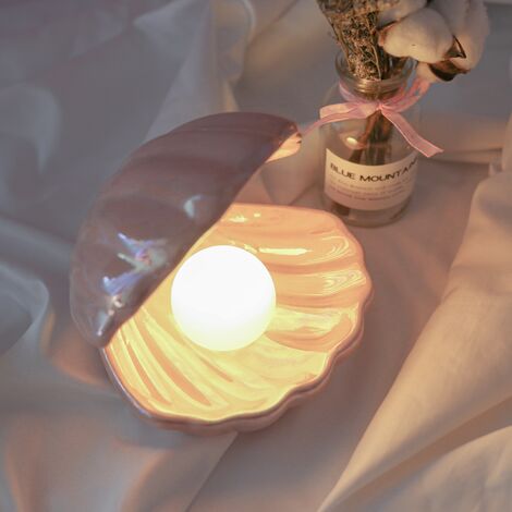 chambre à coucher veilleuse salon Perle de coquillage lumineuse coquillage décoratif pour centre de table lampe à poser LIOOBO rose. 