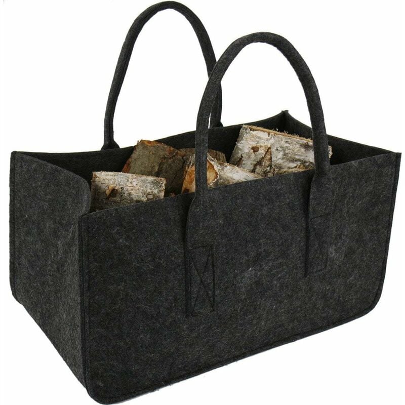 Ersandy - 1Pcs Sac à Buche Sac en Feutre Bois Panier à Bûches Bois Sac de Rangement pour Buche Gris Foncé 50x25x25CM