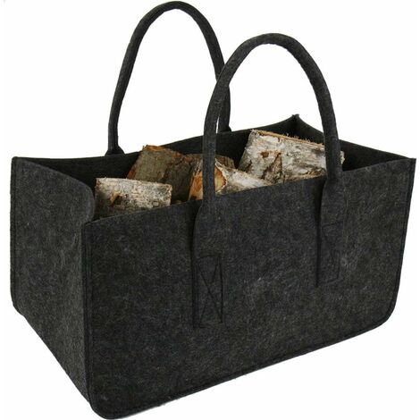 1Pcs Sac à Buche Sac en Feutre Bois Panier à Bûches Bois Sac de Rangement pour Buche Gris Foncé 50x25x25CM