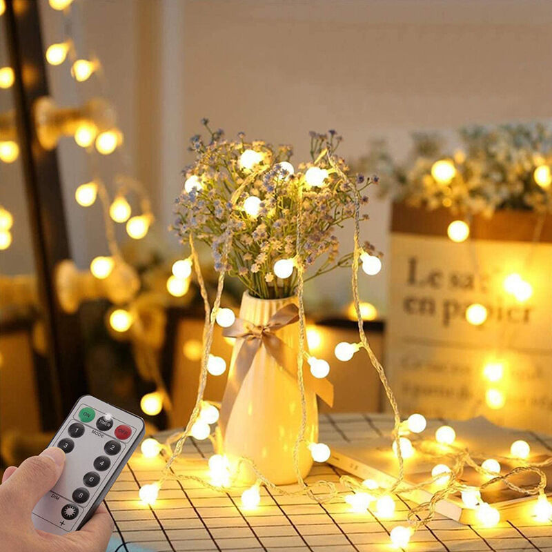 

1PCS String Lights, 10M 80 LED Bulb, 8 Modos con control remoto, IP44 a prueba de agua, Brillo ajustable, 3.6W LED Small Balls (Multicolor)