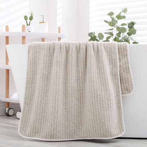 （1pcs）Serviette de bain rayée en molleton corail à absorption rapide épaisse et douce-brun