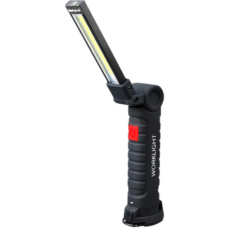 1piece Lampes de Travail LED Rechargeables, COB Baladeuse LED lampe torche, Lampe Portable Avec Base Magnétique Et Crochet De Suspension 5 Modes Pour Garage, Camping, d'urgence- Petit