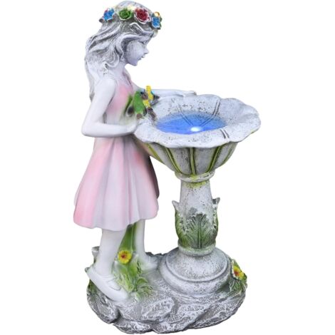 1pièce Statue Solaire Fille Résine Décoration De Jardin Éclairante Lampe