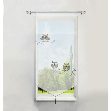 1Piece Window Curtain WxH/60x120CM Transparent Polyester Gray Owl Embroidery with Tassel Short Curtains Window Decoration