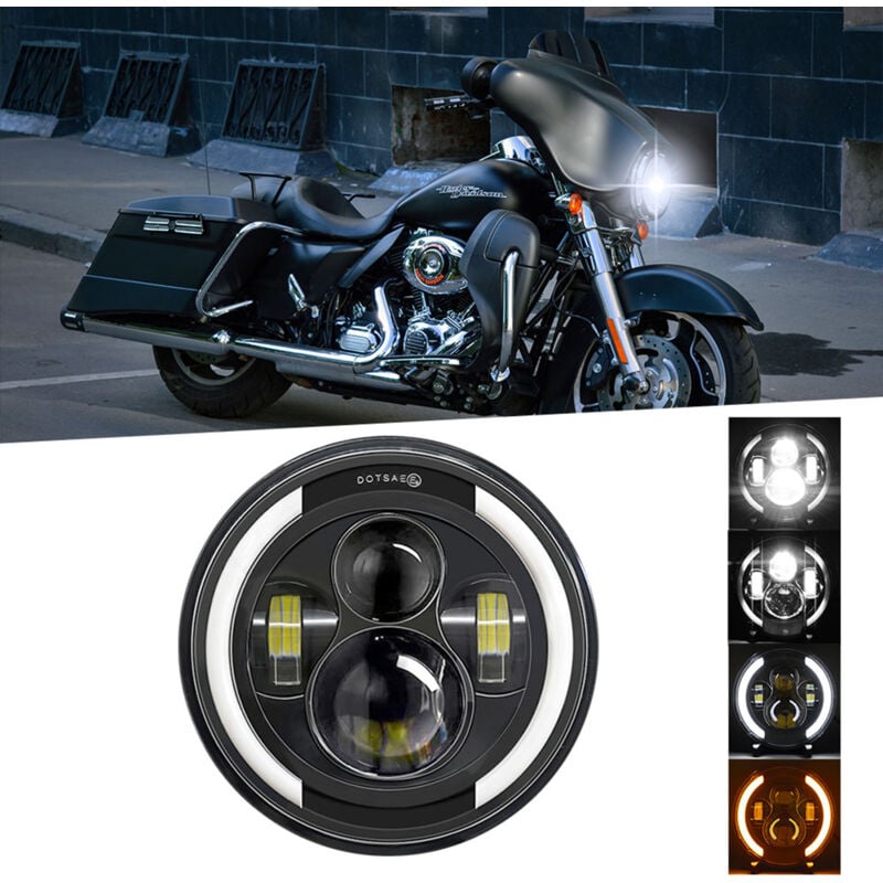 Lunsy - 1pièces 7 Pouces Phare de Travail led Voiture Moto Phare led avec DRL/Clignotant/Feux de Croisement/Feux de Route Phare Rond 6000K 100W IP67