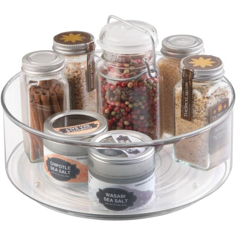 1plateau tournant pour épices –carrousel cuisine en plastique résistant avec rebords élevés – accessoire de rangement pour frigidaire, placard, table