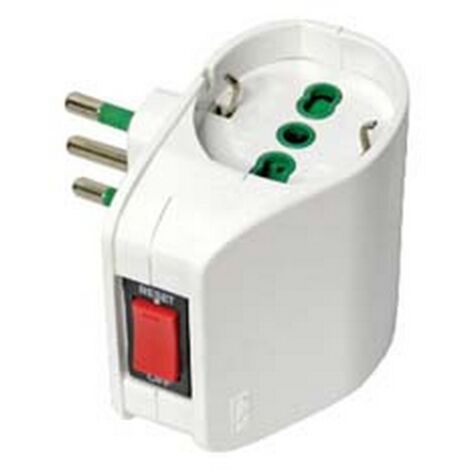 1PZ ADATTATORE DOPPIO SCHUKO 2 POLI + TERRA 10A CON INTERRUTTORE TERMICO - bianco 87310
