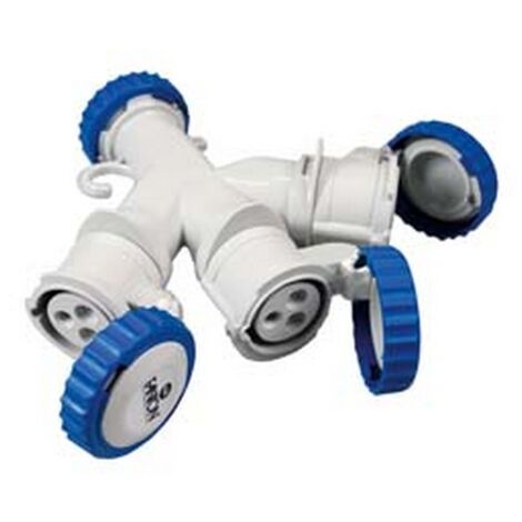 1PZ ADATTATORE INDUSTRIALE 220V CON SPINA E 3 PRESE CEE 309 IP67 - 16A colore blu 73120