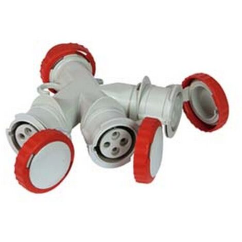 1PZ ADATTATORE INDUSTRIALE 380V CON SPINA E 3 PRESE CEE 309 IP67 - 16A colore rosso 73140