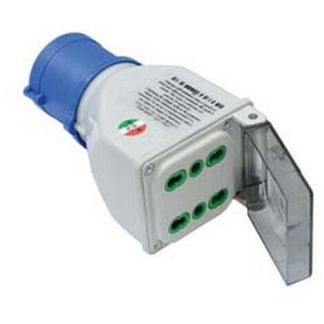 1PZ ADATTATORE INDUSTRIALE CON SPINA CEE 309 IP44 E 2 PRESE BIPASSO - 16A colore blu 73101