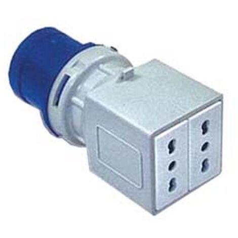 1PZ ADATTATORE INDUSTRIALE CON SPINA CEE E DUE PRESE 10/16A BIPASSO IP20 -16A colore blu