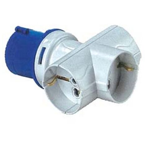 1PZ ADATTATORE INDUSTRIALE CON SPINA CEE E TRE PRESE SCHUKO 10/16A BIP IP20 - 16A COLORE BLU