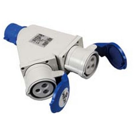 1PZ ADATTATORE INDUSTRIALE CON SPINA E 2 PRESE CEE 309 IP44 - 16A colore blu 73105