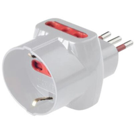1PZ ADATTATORE TRIPLO 10A 2 PRESE BIPASSO ED 1 SCHUKO CON LIMITATORE