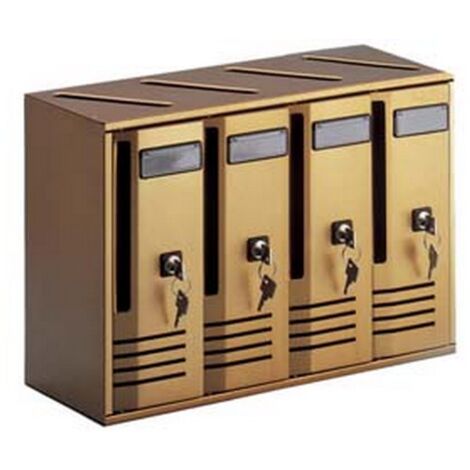 1PZ BLOCCHIERA SERIE CUBO 4 CASSETTE POSTALI PER INTERNI - cm.42x17,5x30h. in alluminio anodizzato bronzo