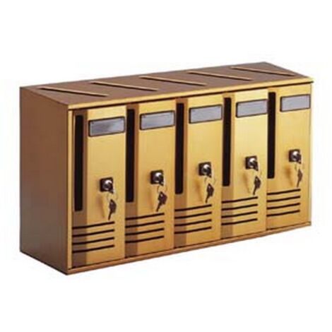 1PZ BLOCCHIERA SERIE CUBO 5 CASSETTE POSTALI PER INTERNI - cm.52x17,5x30h. in alluminio anodizzato bronzo