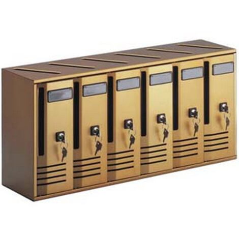 1PZ BLOCCHIERA SERIE CUBO 6 CASSETTE POSTALI PER INTERNI - cm.62x17,5x30h. in alluminio anodizzato bronzo