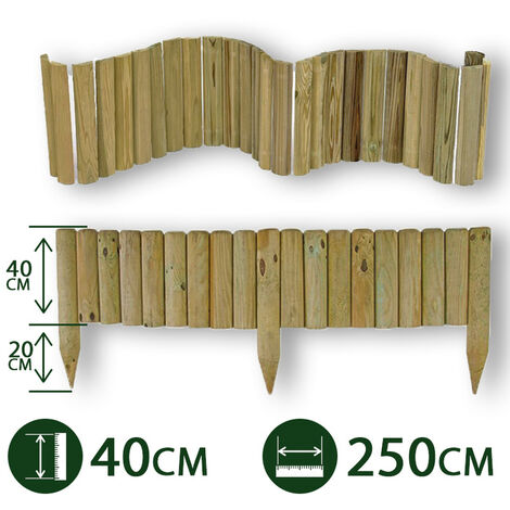 1PZ BORDURA AIUOLE FLESSIBILE LEGNO PINO IMPREGNATO Ø 5 CM 40X250 H GIARDINO nx1