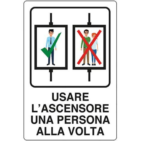 1PZ CARTELLO 'USARE ASCENSORE 1 PER VOLTA' cm 20 x 30 - alluminio