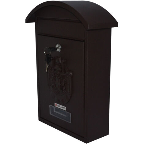 1PZ CASSETTA POSTALE TETTO CHIAVE CILINDRO ESTERNI MARRONE cm21x6x31h