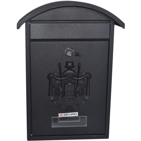 1PZ CASSETTA POSTALE TETTO CHIAVE CILINDRO ESTERNI NERA cm21x6x31h