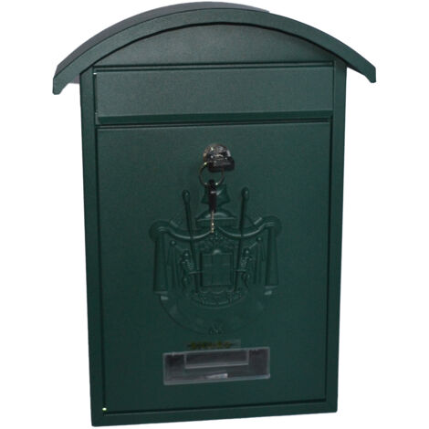 1PZ CASSETTA POSTALE TETTO CHIAVE CILINDRO ESTERNI VERDE cm21x6x31h