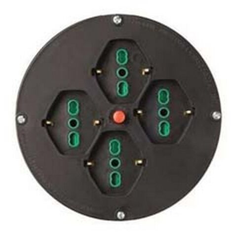 1PZ DISCO 4 PRESE 2 POLI + TERRA 16A PER AVVOLGICAVO MM.145 BIPASSO SCHUKO - nero 01906
