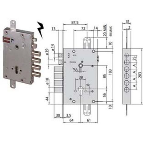 1PZ ELETTROSERRATURA TRIPLICE APPLICARE CILINDRO EUROPEO PORTE BLINDATE 15515 - MM.64 (15515480)