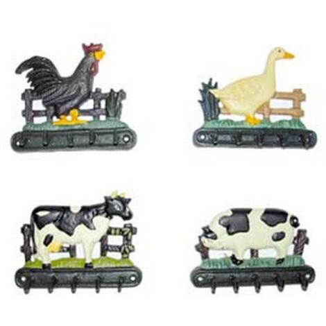 1PZ GANCI APPENDITUTTO IN GHISA DECORATI - in set da pz.4 decoro: gallo, maiale, mucca, oca