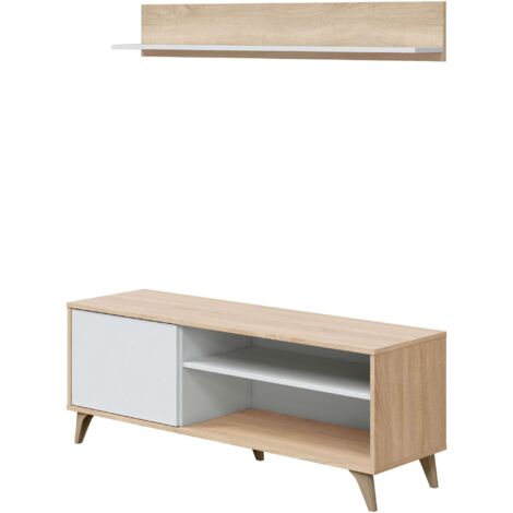 1PZ KIT PORTA TV MENSOLA 135X40XH50 CM ROVERE BIANCO