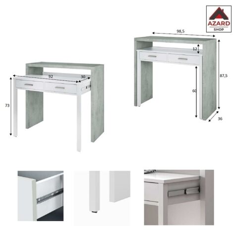 1PZ KIT SCRIVANIA ESTENSIBILE 99X36X88H BIANCO CEMENTO