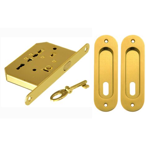 1PZ KIT X PORTE SCORREVOLE CON COPPIA NICCHIE OVALE CON CHIAVE ORO-LUCIDO