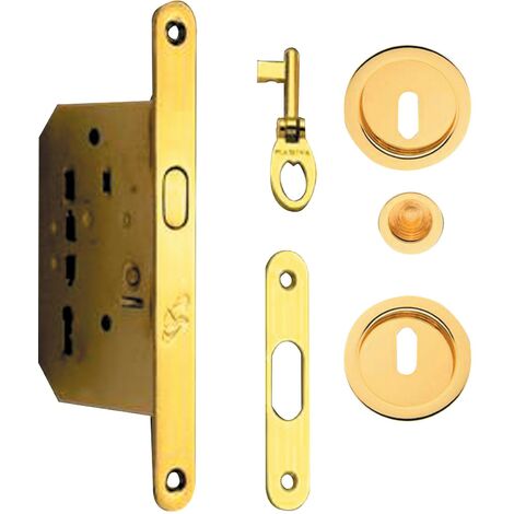1PZ KIT X PORTE SCORREVOLE CON COPPIA NICCHIE TONDA CON CHIAVE ORO-LUCIDO