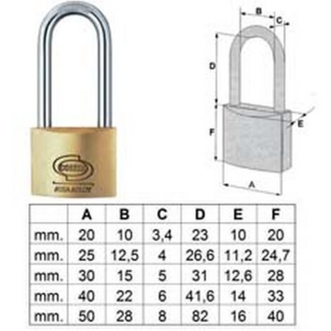 1PZ LUCCHETTO OTTONE ARCO LUNGO PRIUM PL112 - mm.50 (PL1825000)