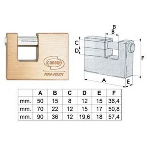 1PZ LUCCHETTO RETTANGOLARE IN OTTONE PL311 - mm.90 (PL3119000)