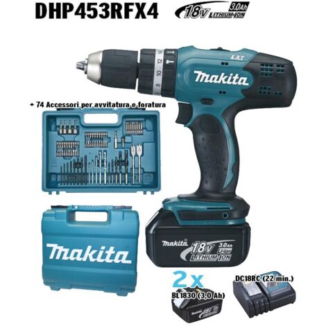 1PZ MAKITA SUPERKIT 18V 3 Ah DHP453RFX4 CON 2 BATTERIE