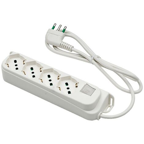 1PZ MULTIPRESA CON INTERRUTTORE 4 USCITE / SPINA 2 POLI + TERRA 16A - BIANCA