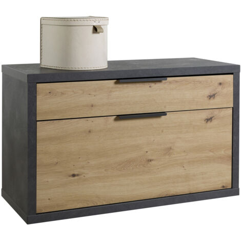 1PZ PANCA MONOCASSETTO 1 RIBALTA LINEA 'SEGNO' cm. 35 x 85 x h.52 - rovere/grig