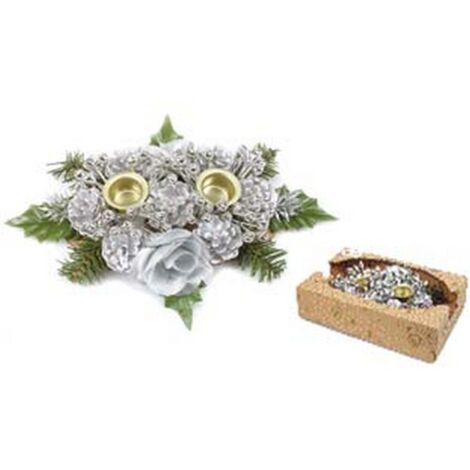 1PZ PORTA CANDELE A DUE POSTI COLORE ARGENTO