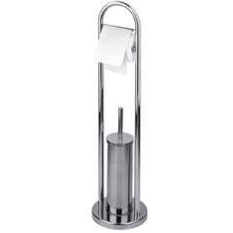 1PZ PORTASCOPINO WC PORTA ROTOLO ACCIAIO INOX base  cm22 altezza totale